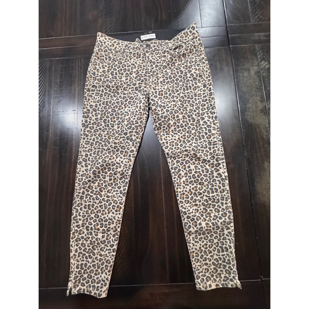 Knox Rose Womens Leopard Print Skinny Pants Tan Black Animal Cheetah Size 12